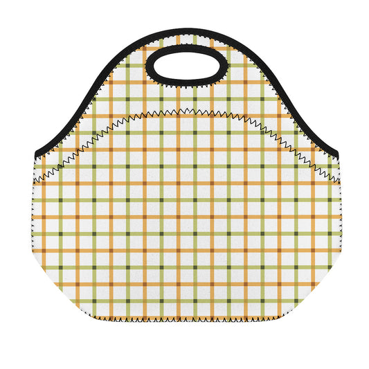 Green And Orange Tattersall Print Neoprene Lunch Bag