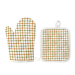 Green And Orange Tattersall Print Oven Mitt And Pot Holder Set