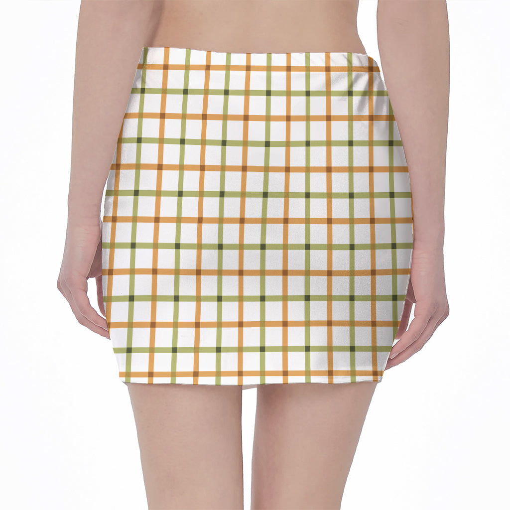 Green And Orange Tattersall Print Pencil Mini Skirt