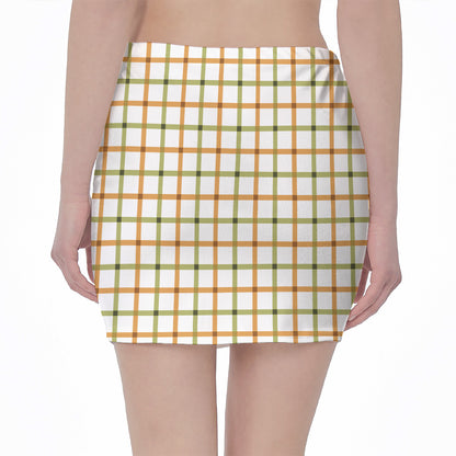 Green And Orange Tattersall Print Pencil Mini Skirt