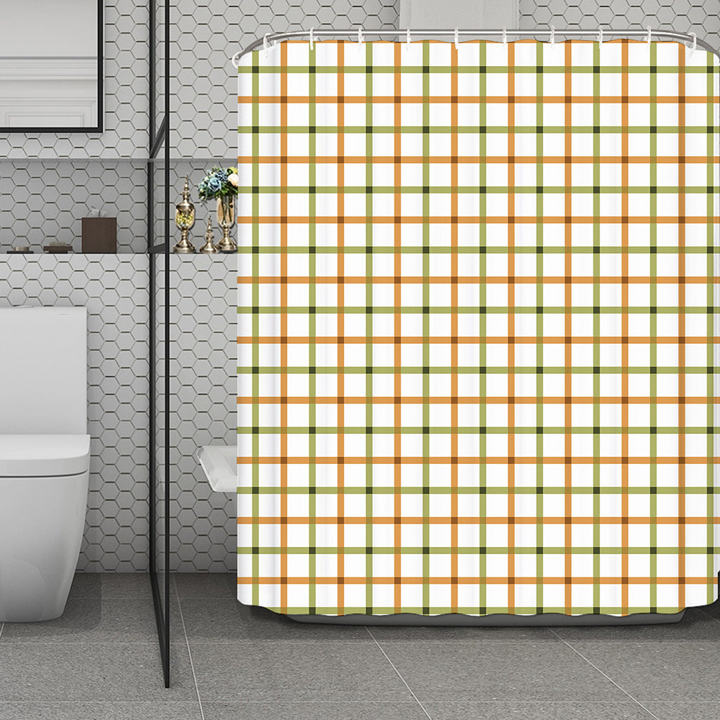 Green And Orange Tattersall Print Polyester Shower Curtain
