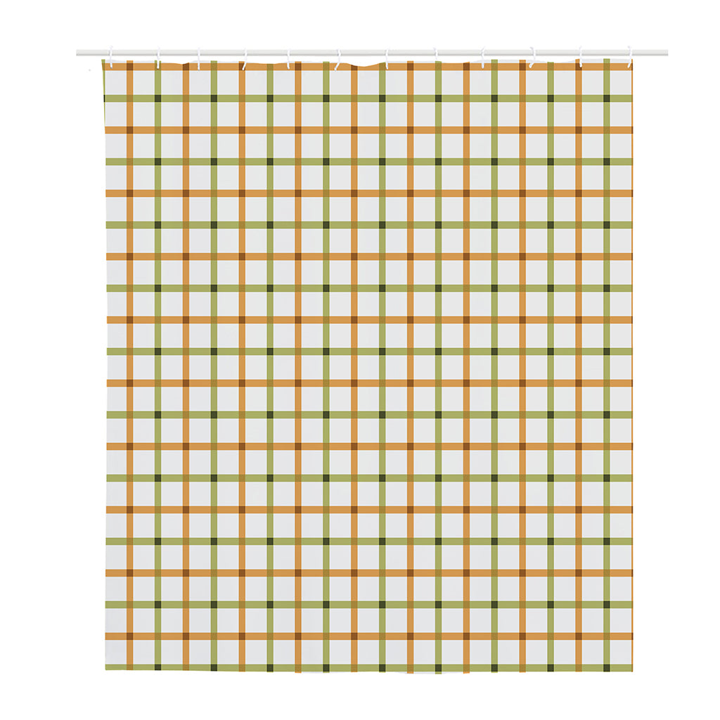 Green And Orange Tattersall Print Polyester Shower Curtain