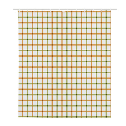 Green And Orange Tattersall Print Polyester Shower Curtain