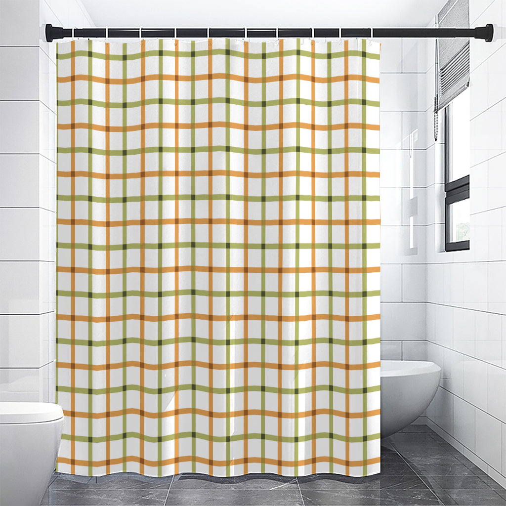 Green And Orange Tattersall Print Premium Shower Curtain