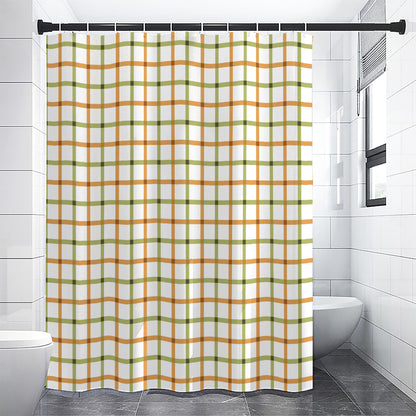 Green And Orange Tattersall Print Premium Shower Curtain