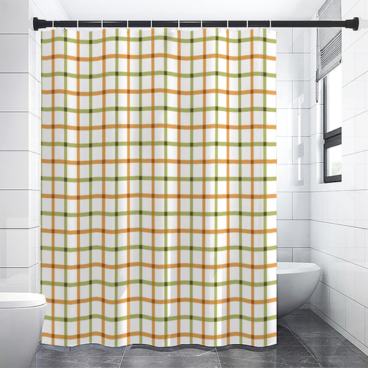 Green And Orange Tattersall Print Premium Shower Curtain