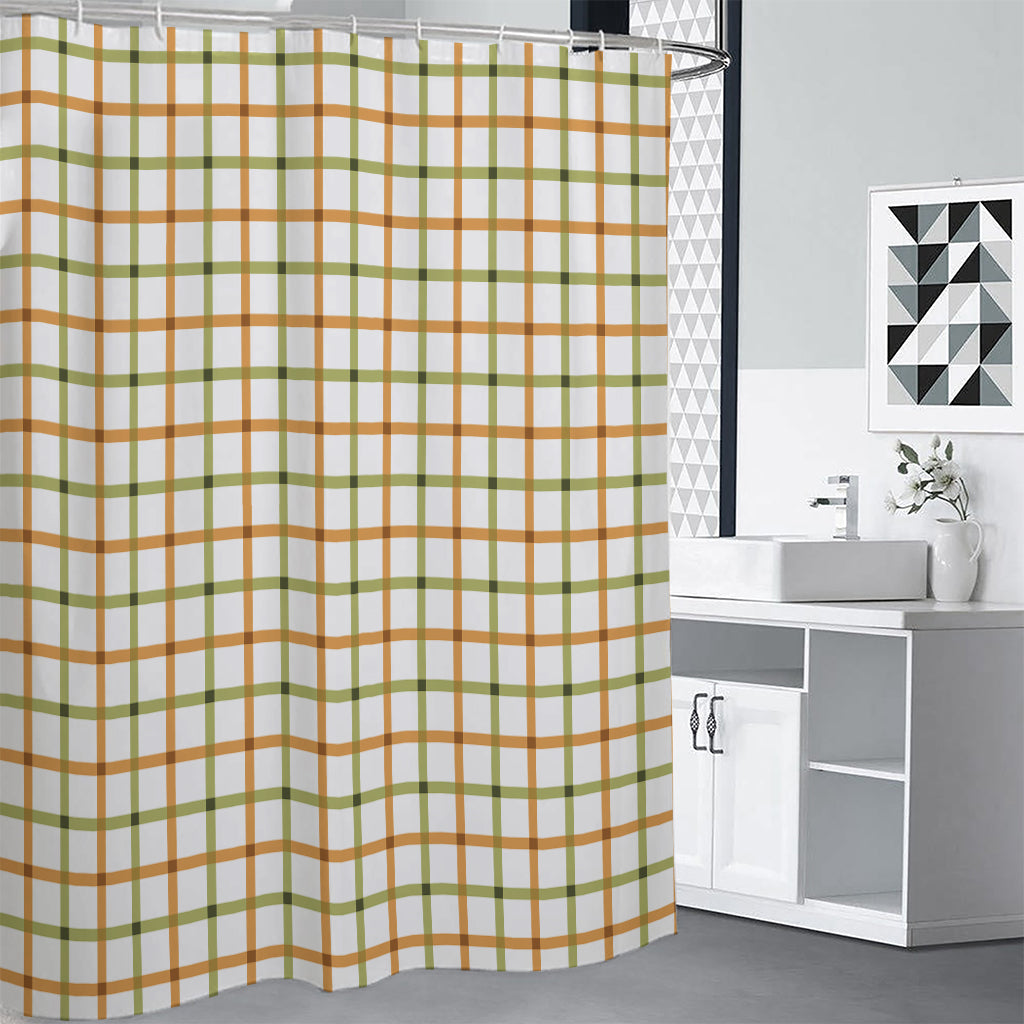 Green And Orange Tattersall Print Premium Shower Curtain