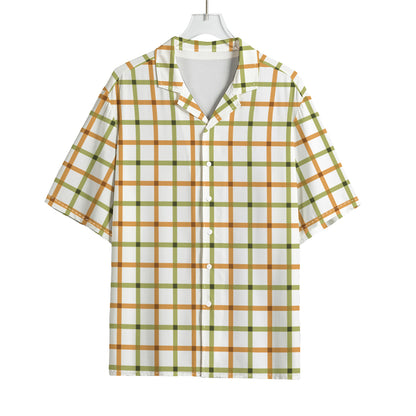 Green And Orange Tattersall Print Rayon Hawaiian Shirt