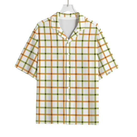 Green And Orange Tattersall Print Rayon Hawaiian Shirt
