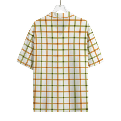 Green And Orange Tattersall Print Rayon Hawaiian Shirt