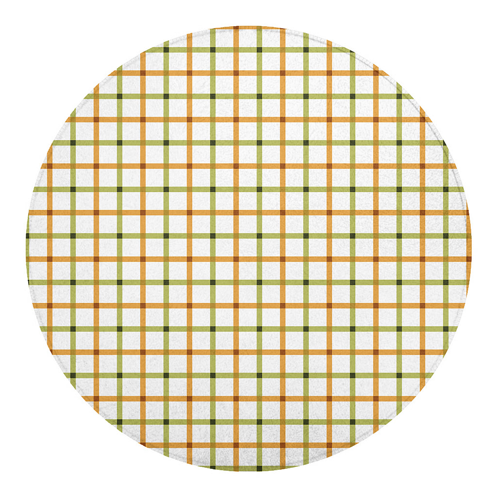 Green And Orange Tattersall Print Round Blanket