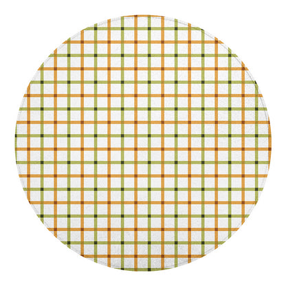 Green And Orange Tattersall Print Round Blanket