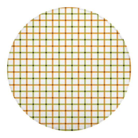 Green And Orange Tattersall Print Round Blanket