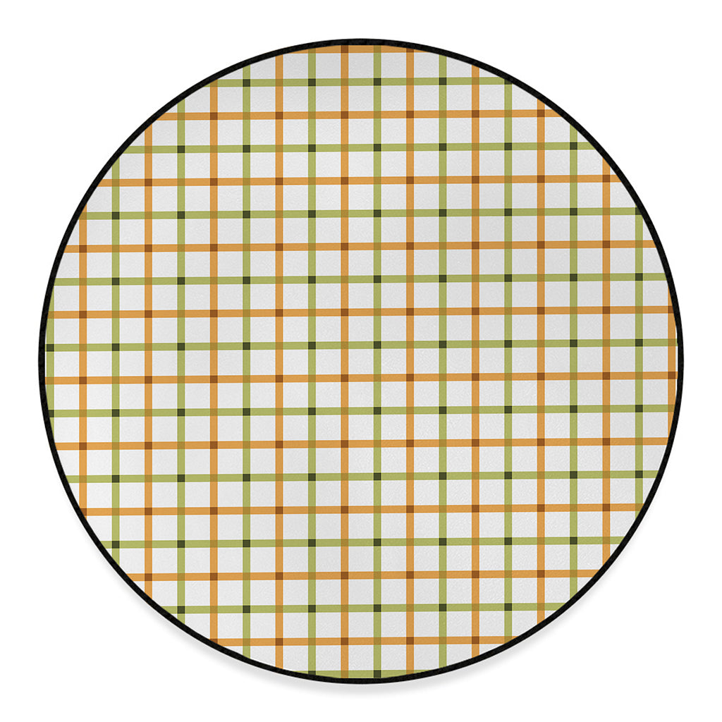 Green And Orange Tattersall Print Round Floor Mat