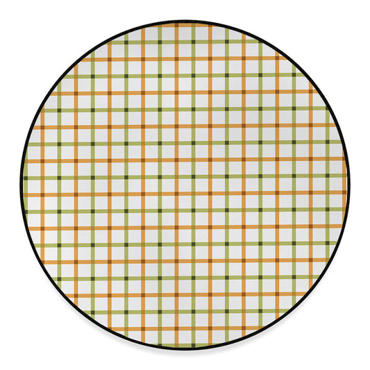 Green And Orange Tattersall Print Round Floor Mat