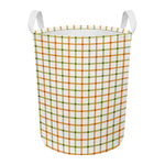 Green And Orange Tattersall Print Round Laundry Basket