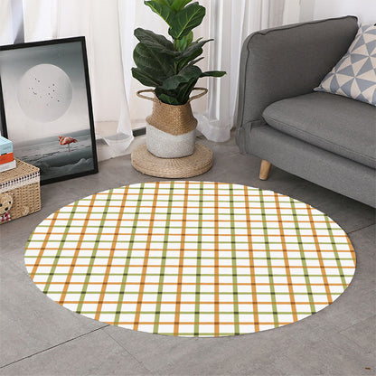 Green And Orange Tattersall Print Round Rug