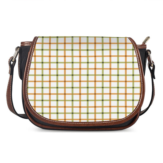 Green And Orange Tattersall Print Saddle Bag