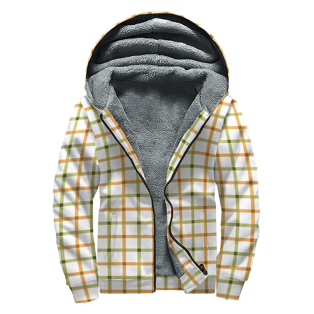 Green And Orange Tattersall Print Sherpa Lined Zip Up Hoodie