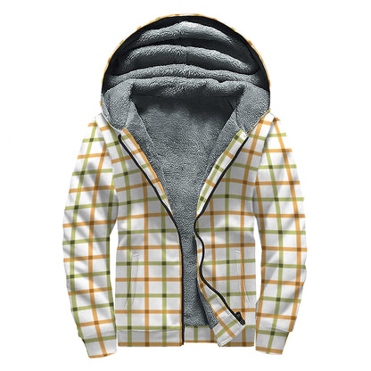 Green And Orange Tattersall Print Sherpa Lined Zip Up Hoodie