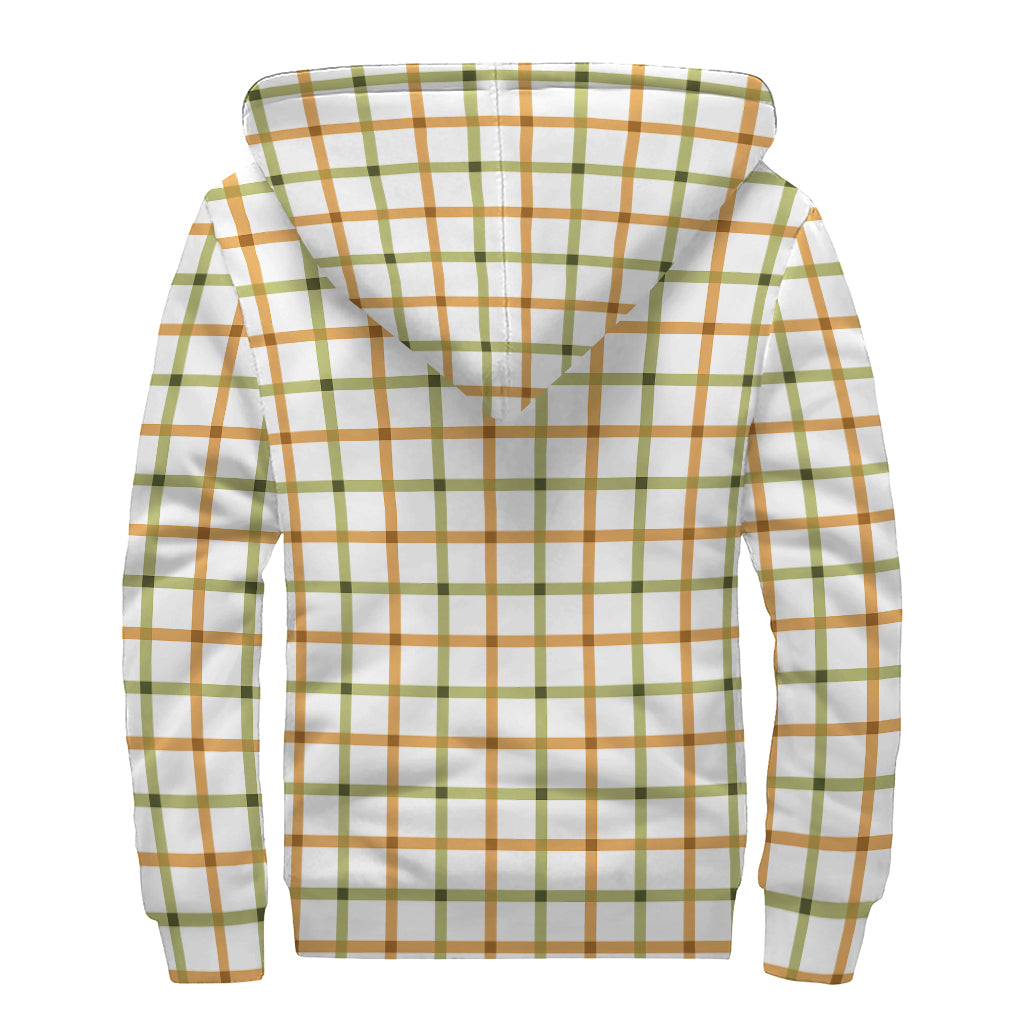 Green And Orange Tattersall Print Sherpa Lined Zip Up Hoodie