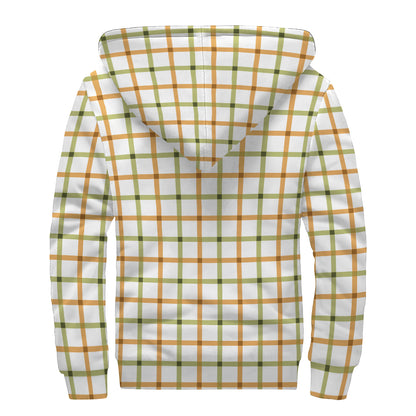 Green And Orange Tattersall Print Sherpa Lined Zip Up Hoodie