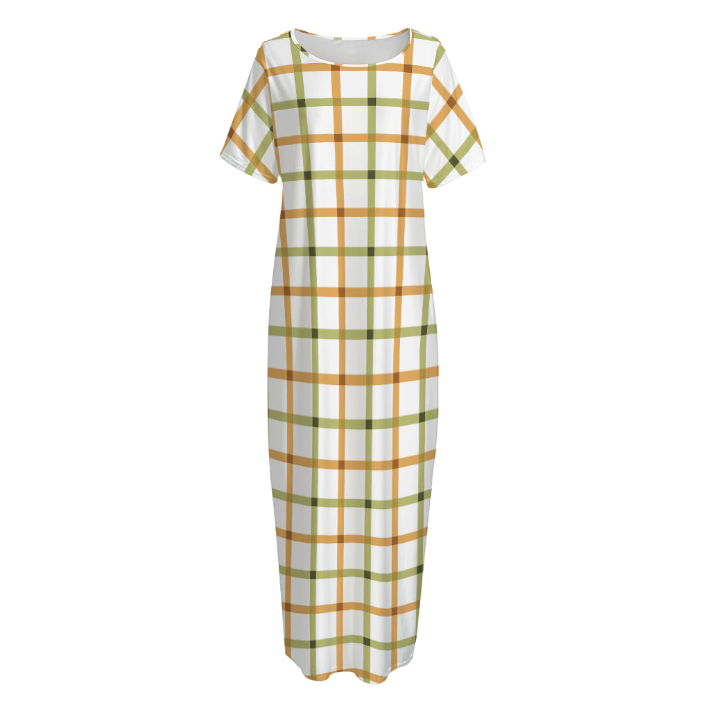 Green And Orange Tattersall Print Short Sleeve Long Nightdress
