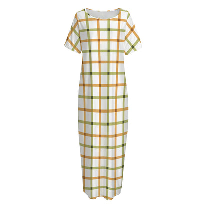 Green And Orange Tattersall Print Short Sleeve Long Nightdress