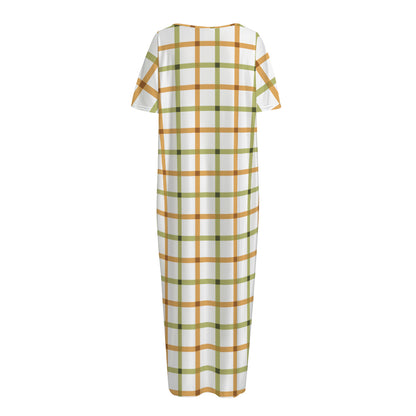 Green And Orange Tattersall Print Short Sleeve Long Nightdress