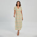 Green And Orange Tattersall Print Short Sleeve Maxi Dress