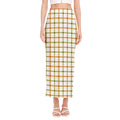 Green And Orange Tattersall Print Side Slit Maxi Skirt