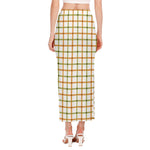 Green And Orange Tattersall Print Side Slit Maxi Skirt