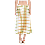 Green And Orange Tattersall Print Side Slit Midi Skirt