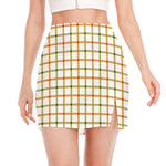 Green And Orange Tattersall Print Side Slit Mini Skirt