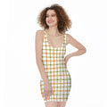 Green And Orange Tattersall Print Sleeveless Bodycon Dress