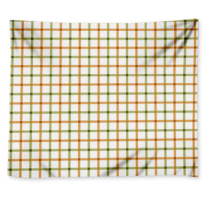 Green And Orange Tattersall Print Tapestry