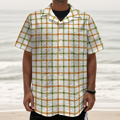 Green And Orange Tattersall Print Textured Short Sleeve Shirt