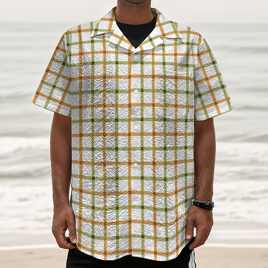 Green And Orange Tattersall Print Textured Short Sleeve Shirt