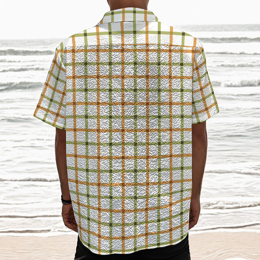 Green And Orange Tattersall Print Textured Short Sleeve Shirt