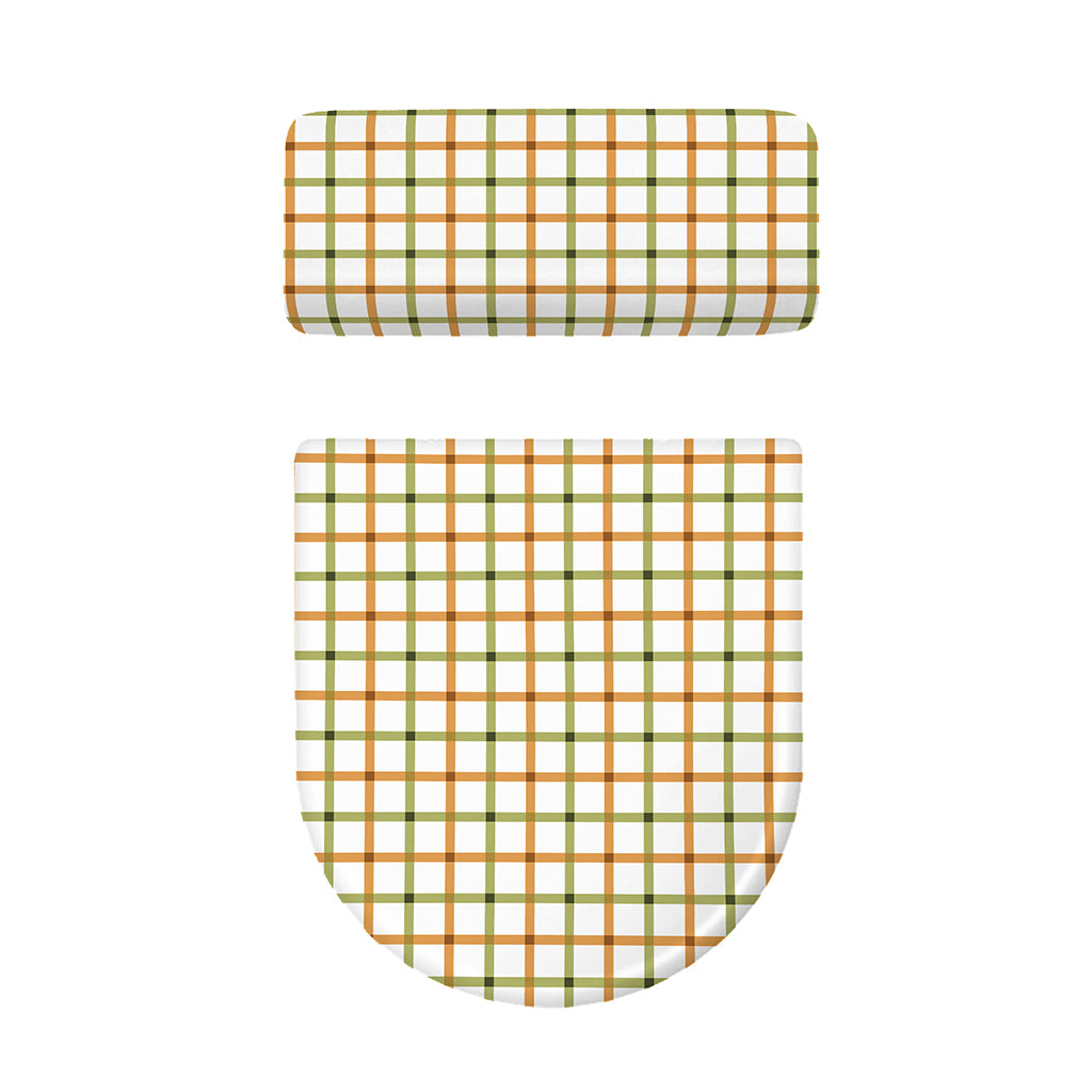 Green And Orange Tattersall Print Toilet Lid And Tank Cover Set