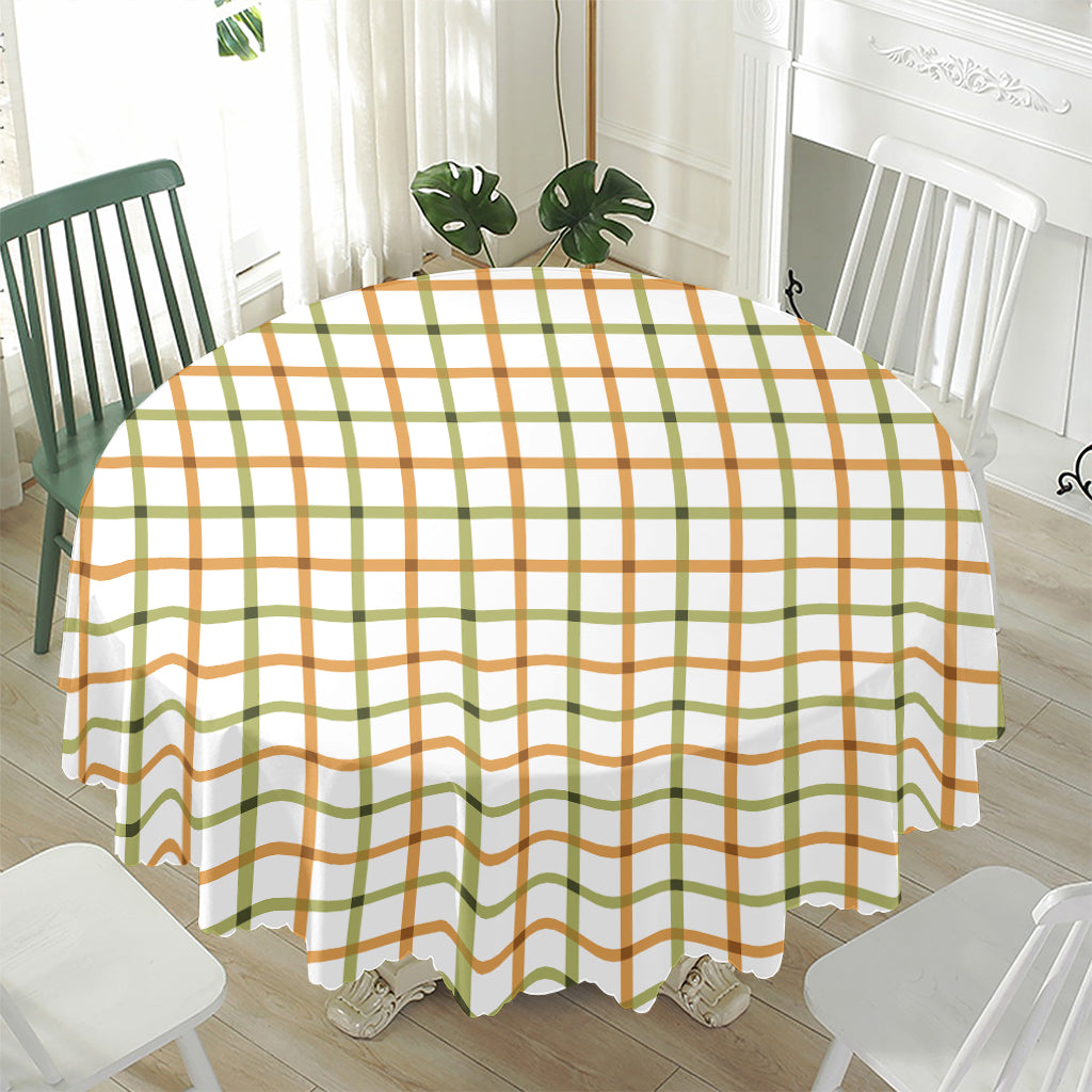 Green And Orange Tattersall Print Waterproof Round Tablecloth