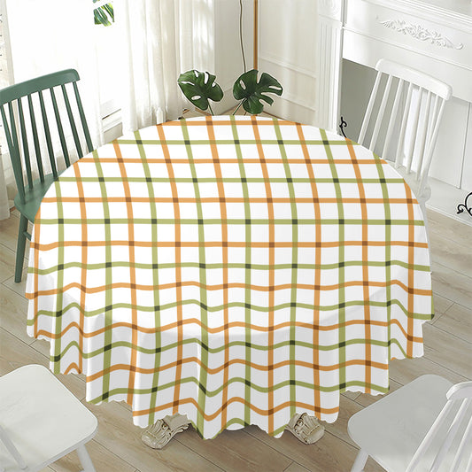 Green And Orange Tattersall Print Waterproof Round Tablecloth