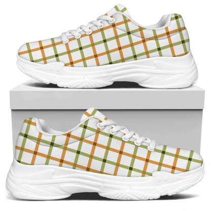 Green And Orange Tattersall Print White Chunky Shoes