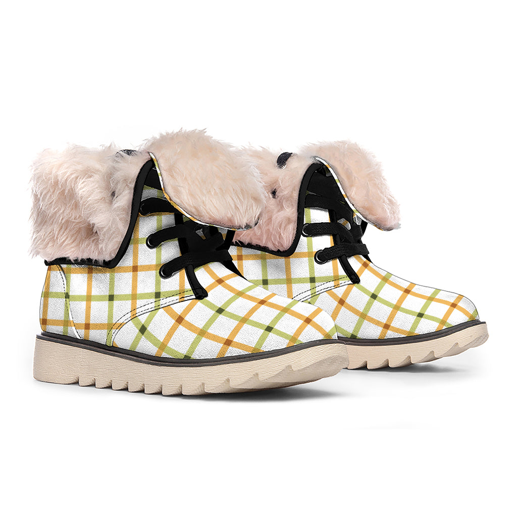 Green And Orange Tattersall Print Winter Boots