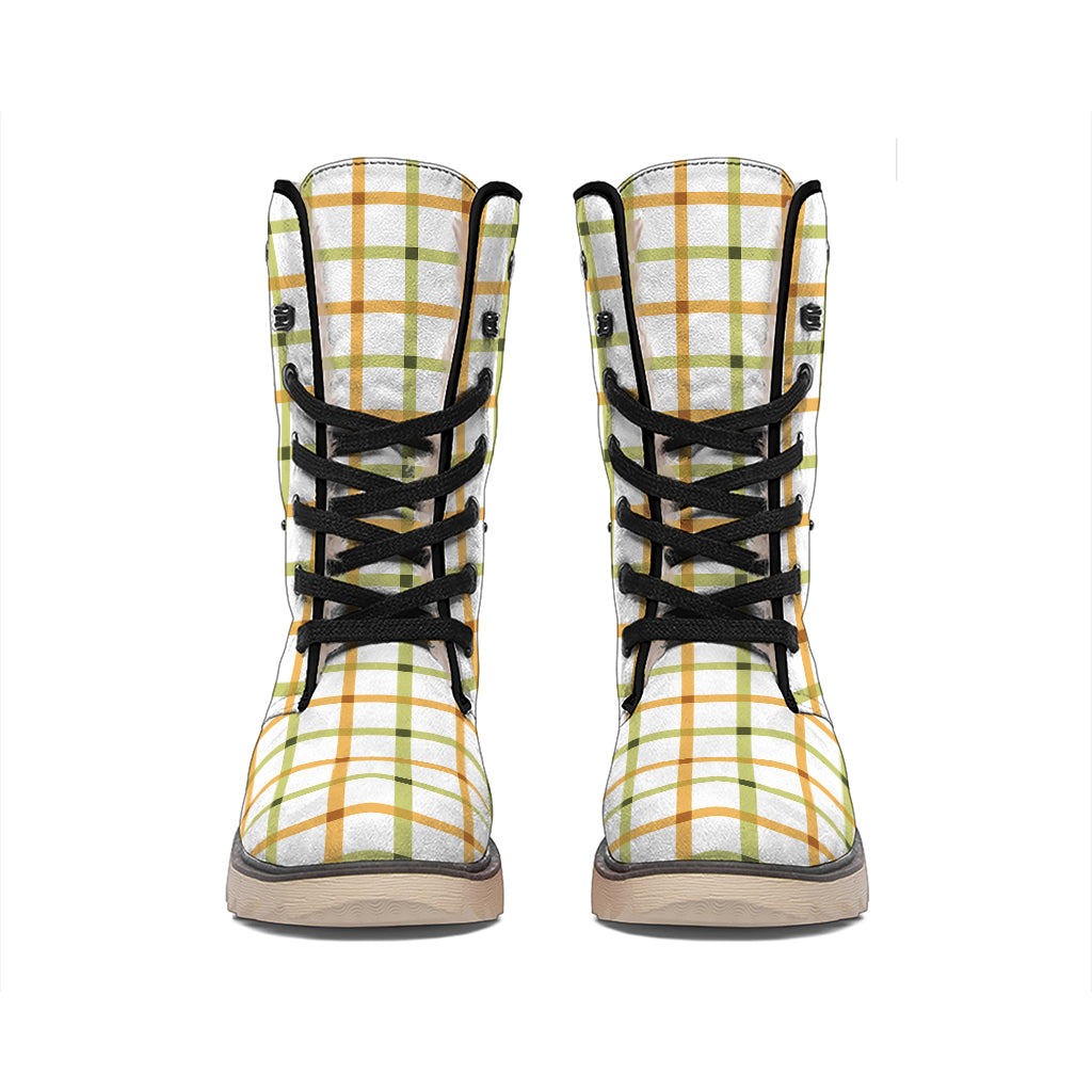 Green And Orange Tattersall Print Winter Boots