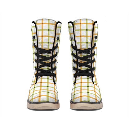 Green And Orange Tattersall Print Winter Boots