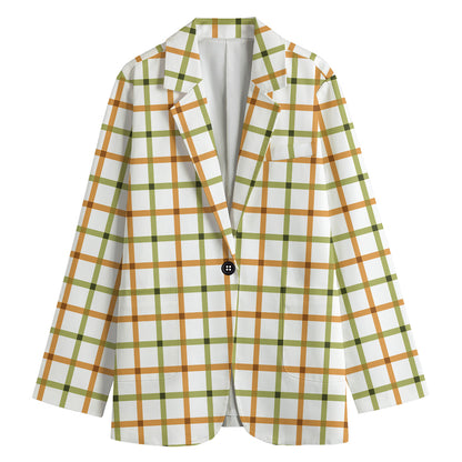 Green And Orange Tattersall Print Women's Blazer