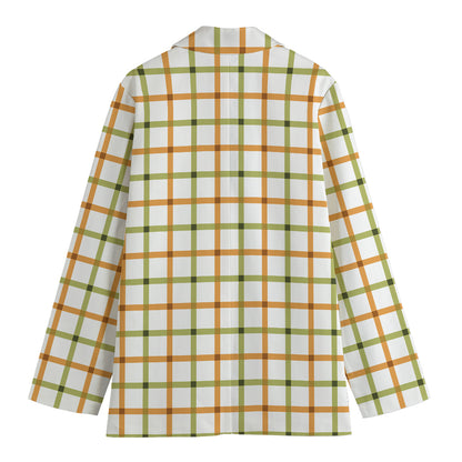 Green And Orange Tattersall Print Women's Blazer