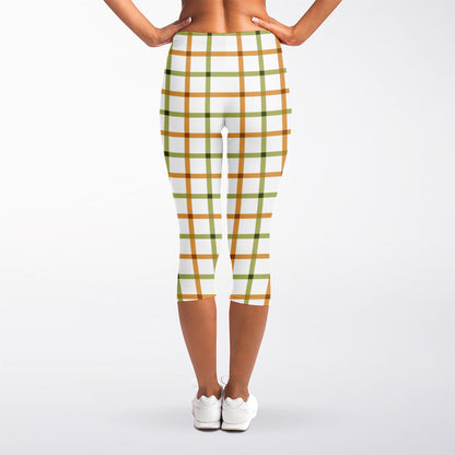 Green And Orange Tattersall Print Women's Capri Leggings