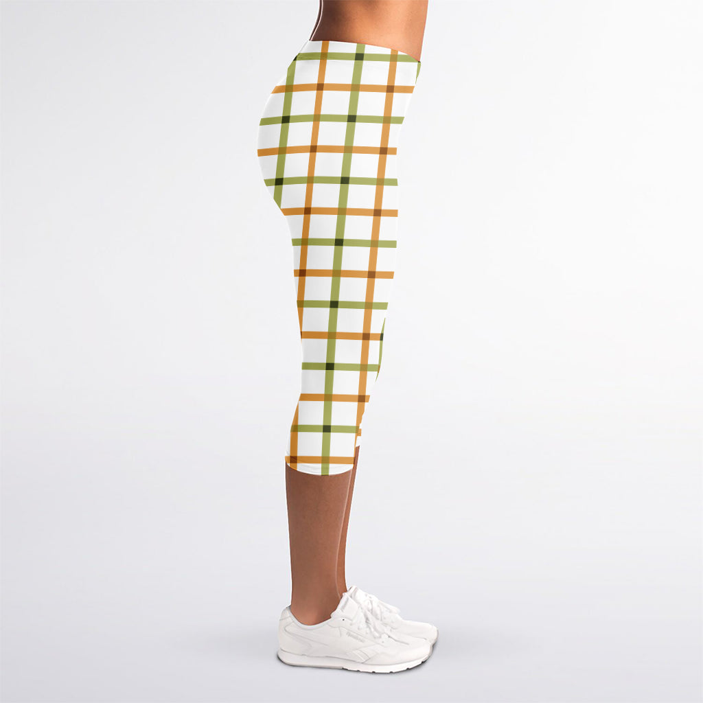 Green And Orange Tattersall Print Women's Capri Leggings
